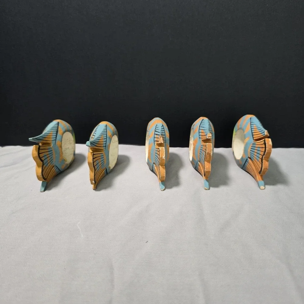 Tropical Fish Napkin Holders VTG Hand Carved Hand Painted 80s 90s